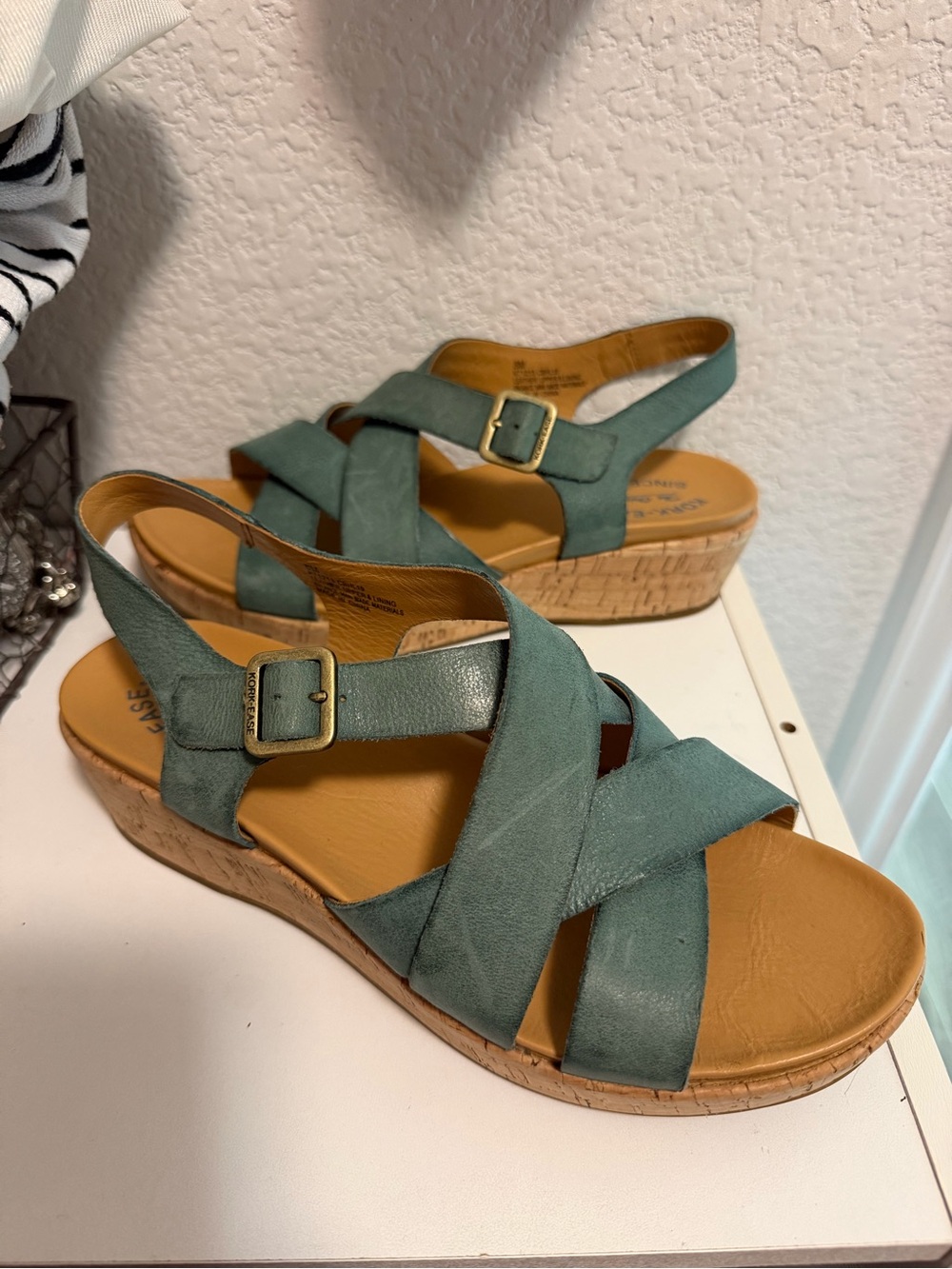 Kork-Ease Green Crisscross Slingback Wedge Sandals